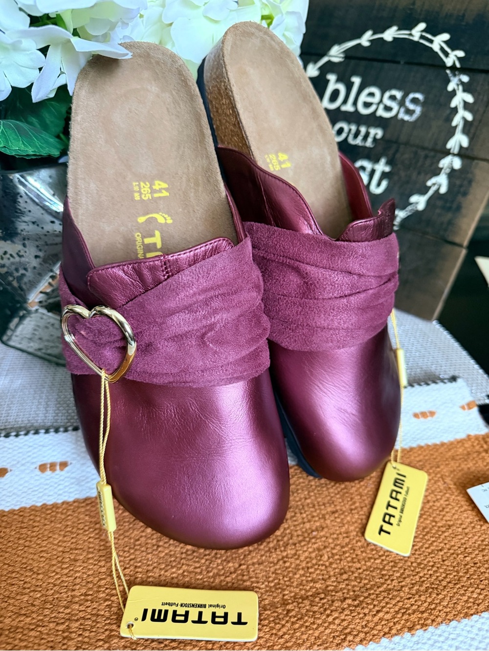 Women's Metallic Burgundy Birkenstock Slip-On Clogs